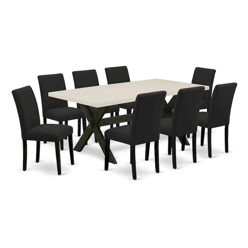 East West Furniture Ensemble de salle à manger - une table de salle à manger et des chaises rembourrées en tissu de lin de couleur noire, noir (option de pièces)