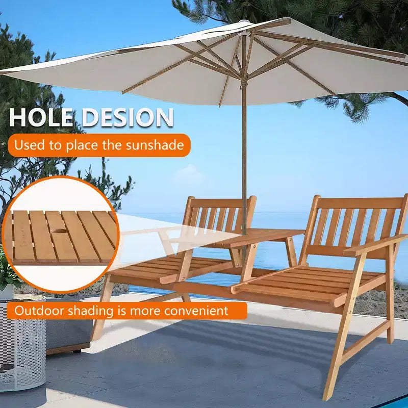 FDW Banc de Patio Banc de Jardin en Bois Banc de Parc Bois d'Acacia avec Table pour Piscine Plage Arrière-cour Balcon Porche Terrasse Meuble de Jardin en Bois (Naturel)