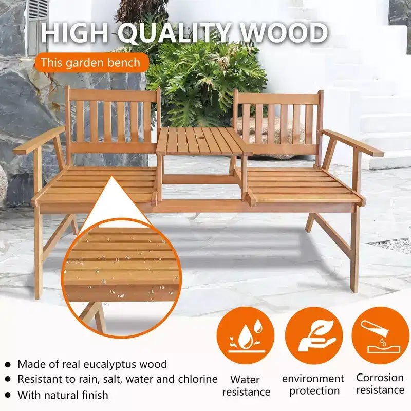 FDW Banc de Patio Banc de Jardin en Bois Banc de Parc Bois d'Acacia avec Table pour Piscine Plage Arrière-cour Balcon Porche Terrasse Meuble de Jardin en Bois (Naturel)