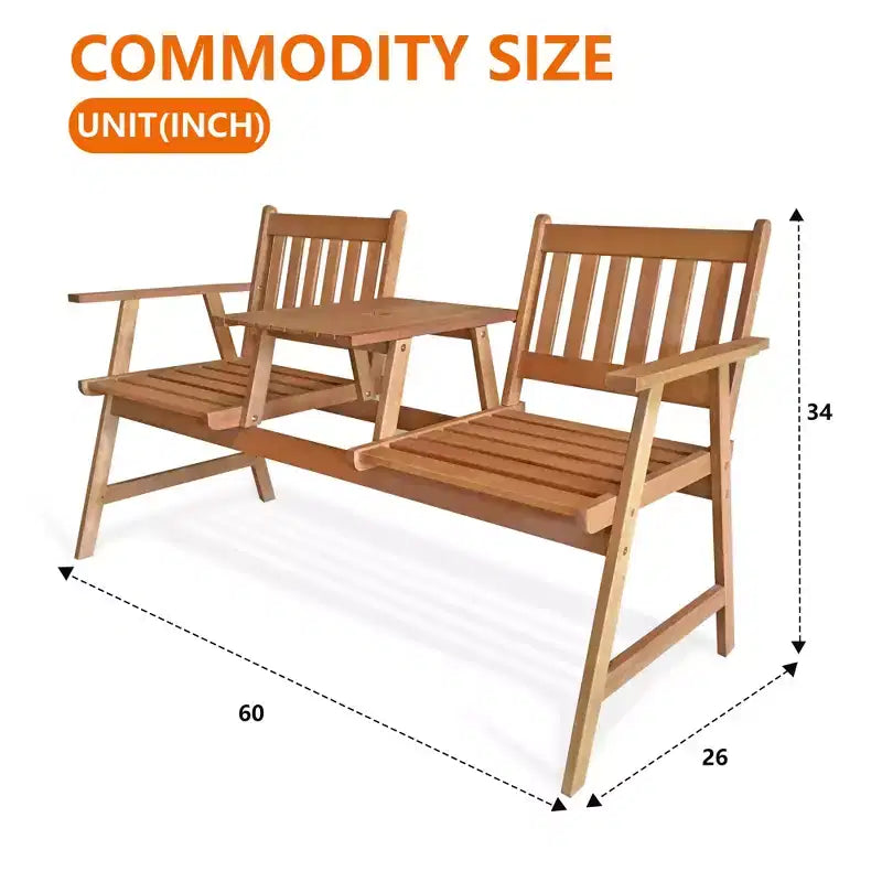 FDW Banc de Patio Banc de Jardin en Bois Banc de Parc Bois d'Acacia avec Table pour Piscine Plage Arrière-cour Balcon Porche Terrasse Meuble de Jardin en Bois (Naturel)