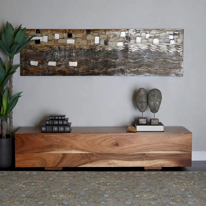 Banc en bois massif avec base surélevée - Marron - Roche River Decor - 16L x 71P x 15H