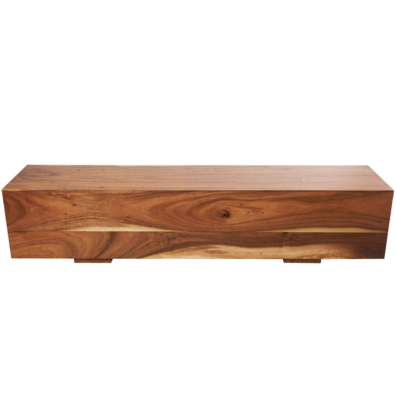 Banc en bois massif avec base surélevée - Marron - Roche River Decor - 16L x 71P x 15H