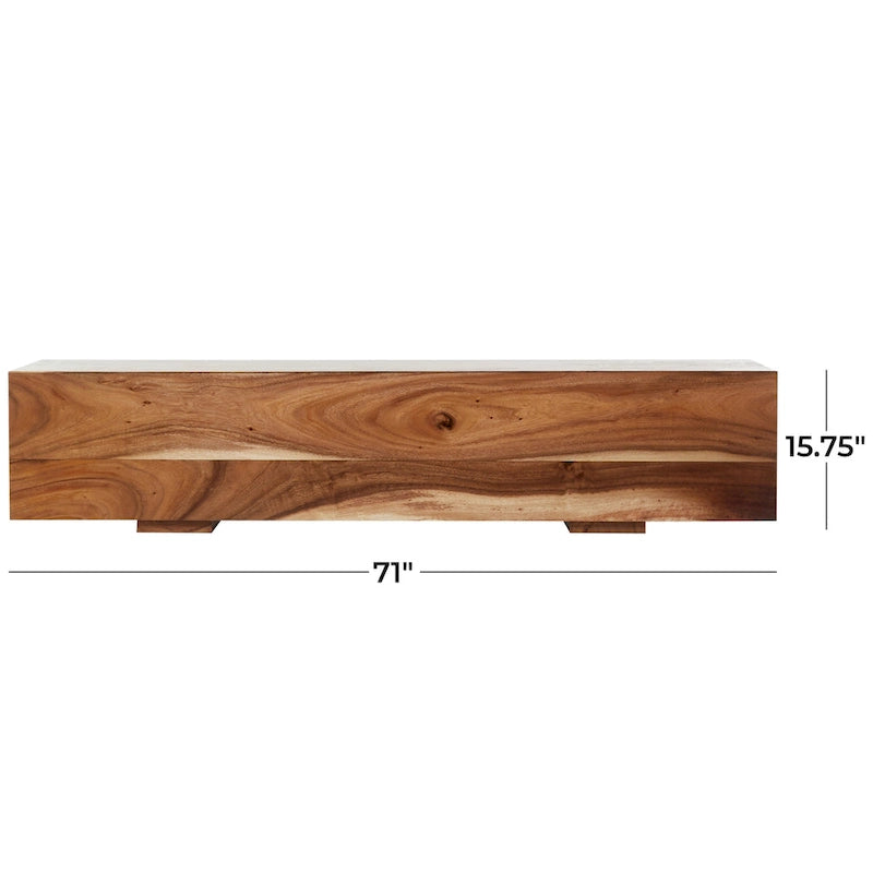 Banc en bois massif avec base surélevée - Marron - Roche River Decor - 16L x 71P x 15H