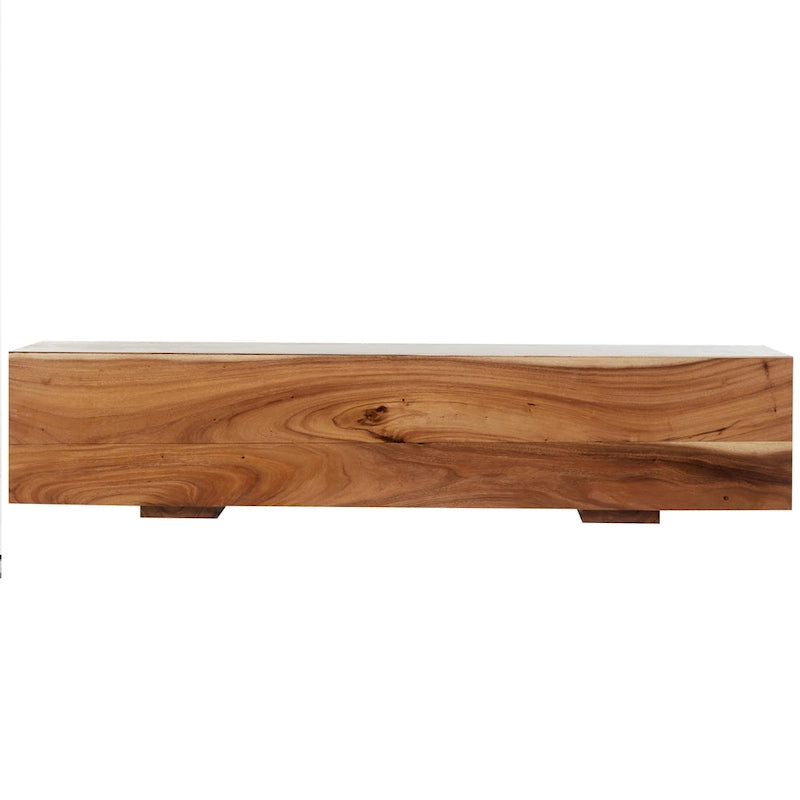 Banc en bois massif avec base surélevée - Marron - Roche River Decor - 16L x 71P x 15H