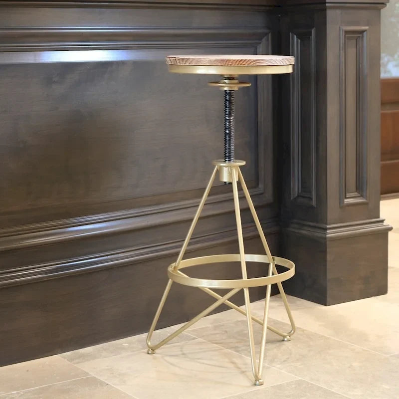Tabouret de bar réglable Seeken en bois vieilli et or