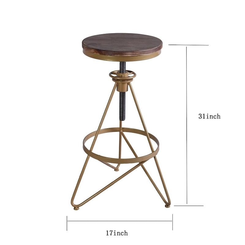 Tabouret de bar réglable Seeken en bois vieilli et or