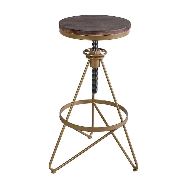 Tabouret de bar réglable Seeken en bois vieilli et or