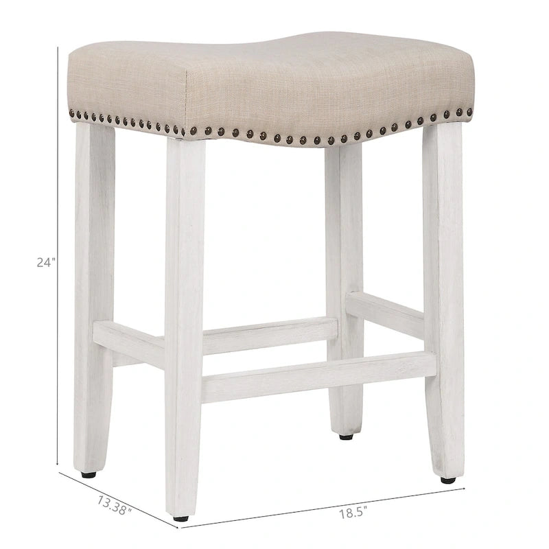 Tabouret de comptoir Jameson en polyester rembourré blanc antique, 24 pouces
