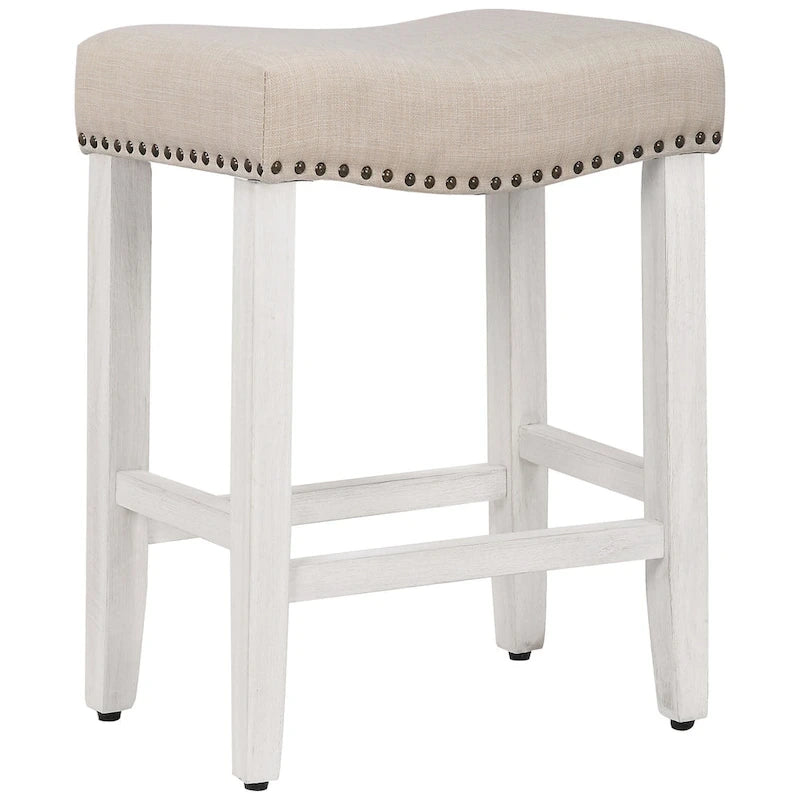Tabouret de comptoir Jameson en polyester rembourré blanc antique, 24 pouces