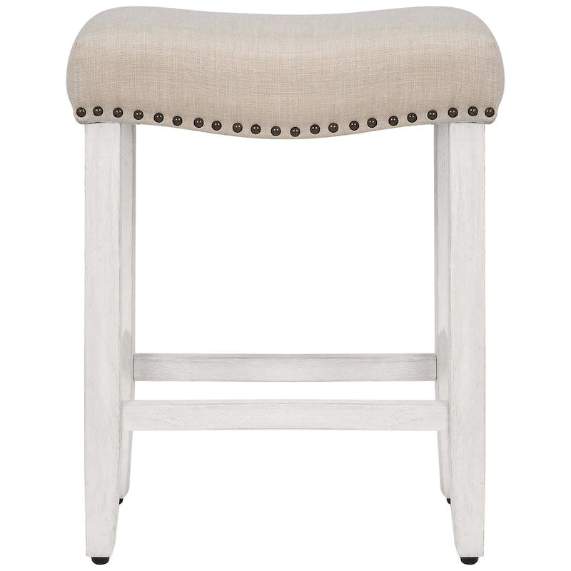 Tabouret de comptoir Jameson en polyester rembourré blanc antique, 24 pouces