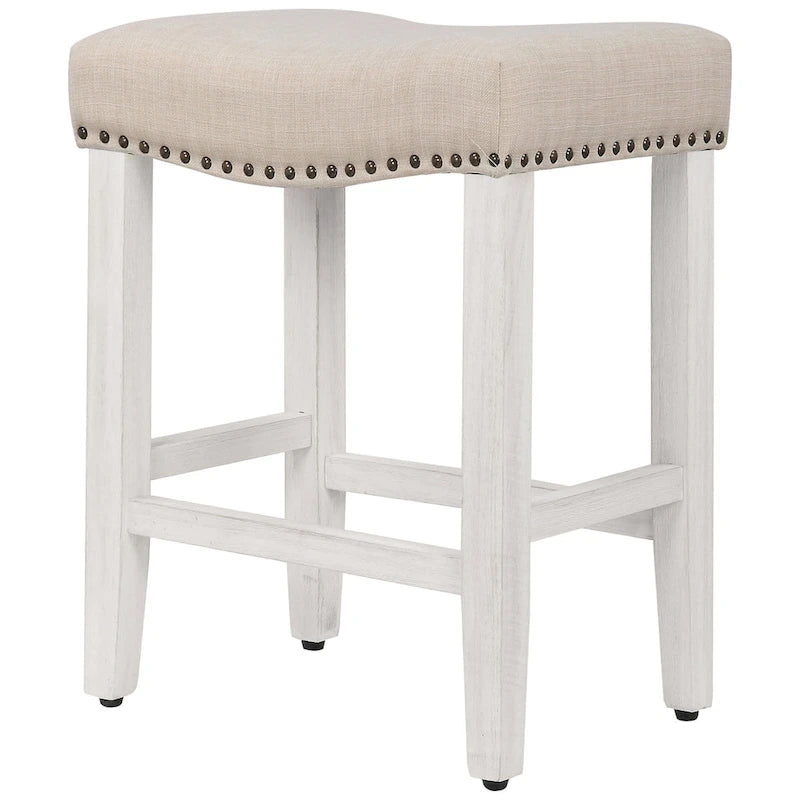 Tabouret de comptoir Jameson en polyester rembourré blanc antique, 24 pouces