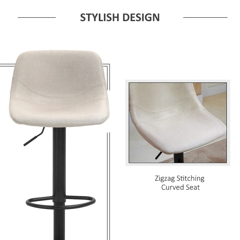 HOMCOM Tabourets de Bar Pivotants, Lot de 2 Chaises de Bar à Hauteur Réglable, Rembourrés avec Dossier pour Cuisine, Comptoir et Bar Maison