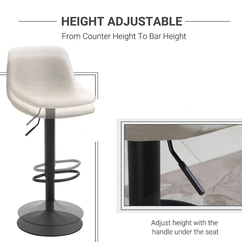 HOMCOM Tabourets de Bar Pivotants, Lot de 2 Chaises de Bar à Hauteur Réglable, Rembourrés avec Dossier pour Cuisine, Comptoir et Bar Maison
