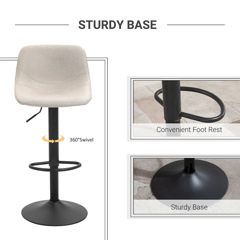 HOMCOM Tabourets de Bar Pivotants, Lot de 2 Chaises de Bar à Hauteur Réglable, Rembourrés avec Dossier pour Cuisine, Comptoir et Bar Maison
