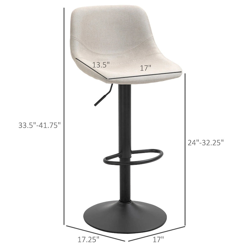 HOMCOM Tabourets de Bar Pivotants, Lot de 2 Chaises de Bar à Hauteur Réglable, Rembourrés avec Dossier pour Cuisine, Comptoir et Bar Maison