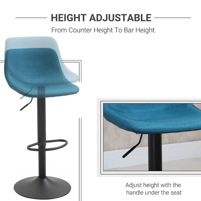 HOMCOM Tabourets de Bar Pivotants, Lot de 2 Chaises de Bar à Hauteur Réglable, Rembourrés avec Dossier pour Cuisine, Comptoir et Bar Maison