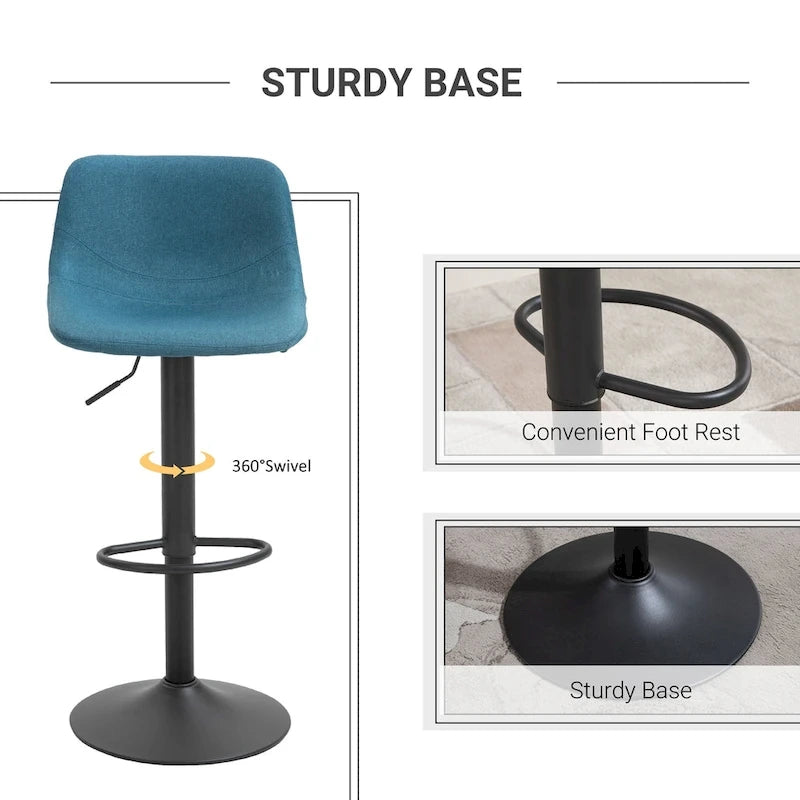 HOMCOM Tabourets de Bar Pivotants, Lot de 2 Chaises de Bar à Hauteur Réglable, Rembourrés avec Dossier pour Cuisine, Comptoir et Bar Maison
