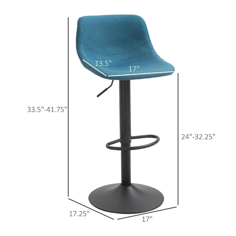 HOMCOM Tabourets de Bar Pivotants, Lot de 2 Chaises de Bar à Hauteur Réglable, Rembourrés avec Dossier pour Cuisine, Comptoir et Bar Maison