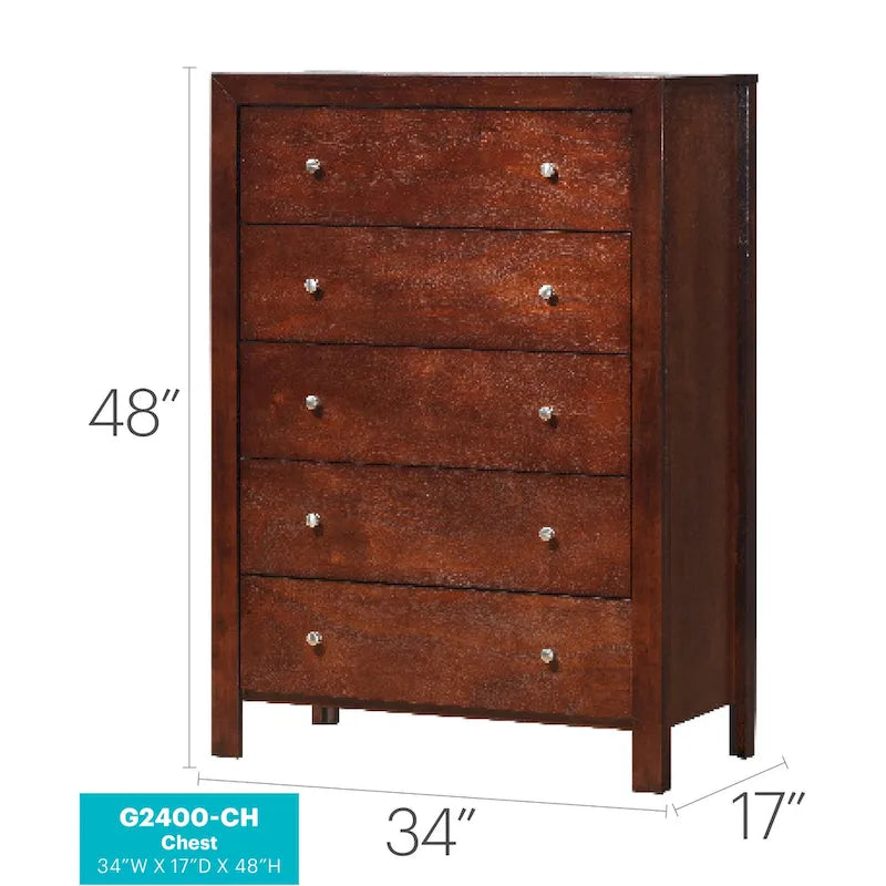 Commode à 5 tiroirs Burlington (34 po L. x 17 po l. x 48 po H)