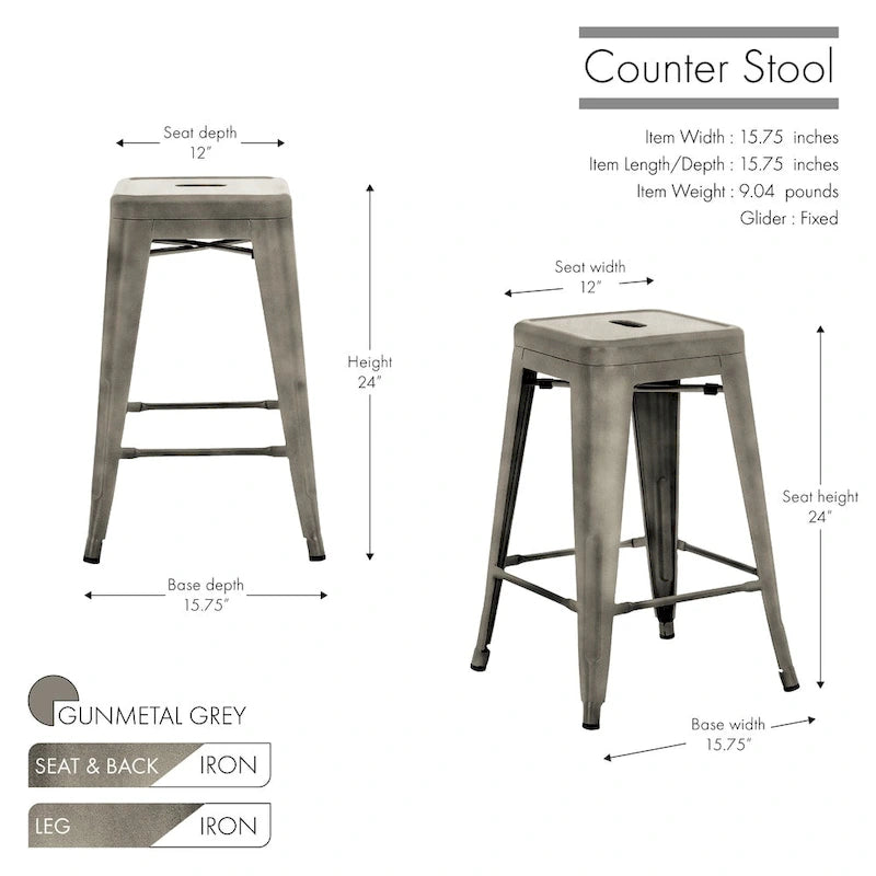 Tabouret de comptoir de terrasse en métal Athos Carbon Loft pour l'intérieur et l'extérieur (lot de 4)