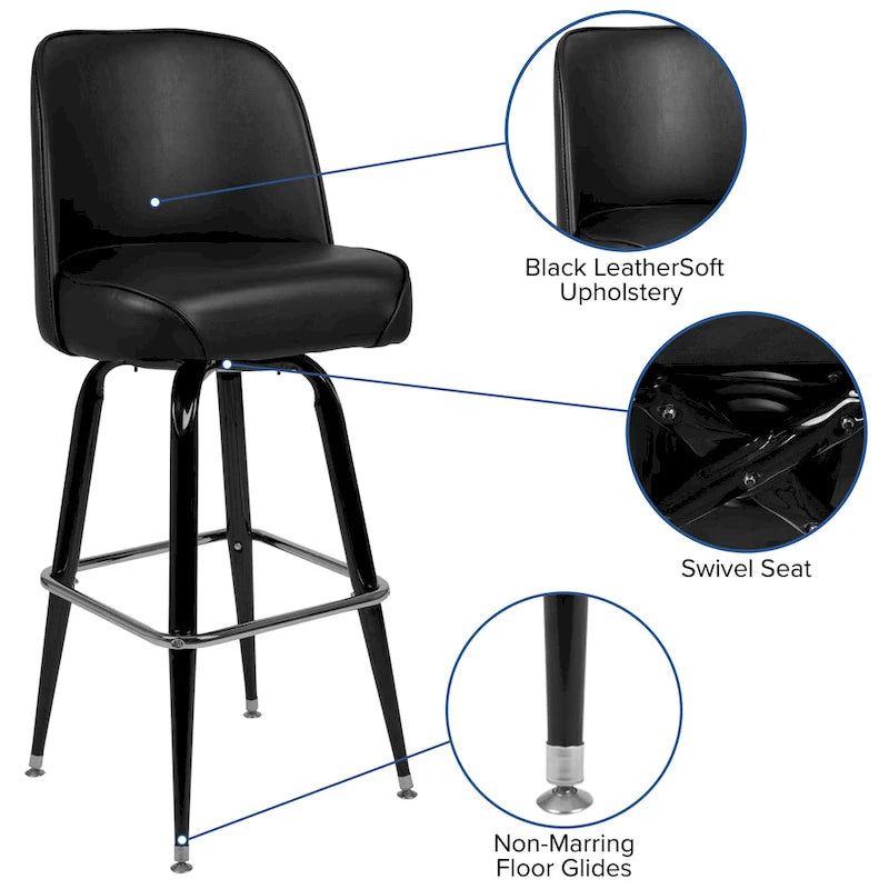 Lot de 2 tabourets de bar en métal avec siège baquet pivotant en vinyle et repose-pieds - 47P x 47L x 108H cm