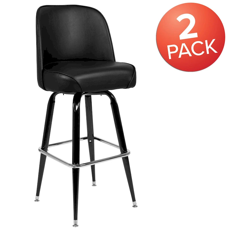 Lot de 2 tabourets de bar en métal avec siège baquet pivotant en vinyle et repose-pieds - 47P x 47L x 108H cm