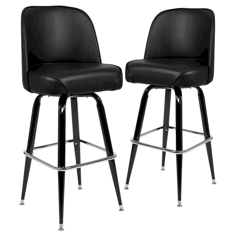 Lot de 2 tabourets de bar en métal avec siège baquet pivotant en vinyle et repose-pieds - 47P x 47L x 108H cm
