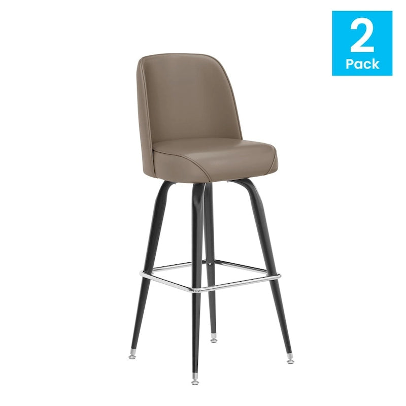 Lot de 2 tabourets de bar en métal avec siège baquet pivotant en vinyle et repose-pieds - 47P x 47L x 108H cm