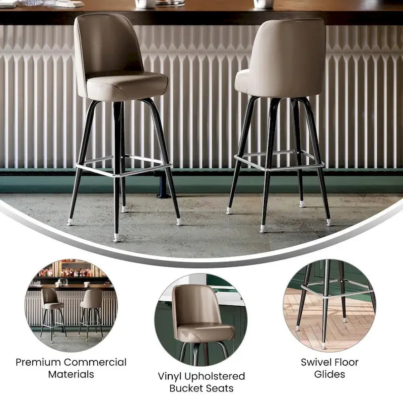 Lot de 2 tabourets de bar en métal avec siège baquet pivotant en vinyle et repose-pieds - 47P x 47L x 108H cm
