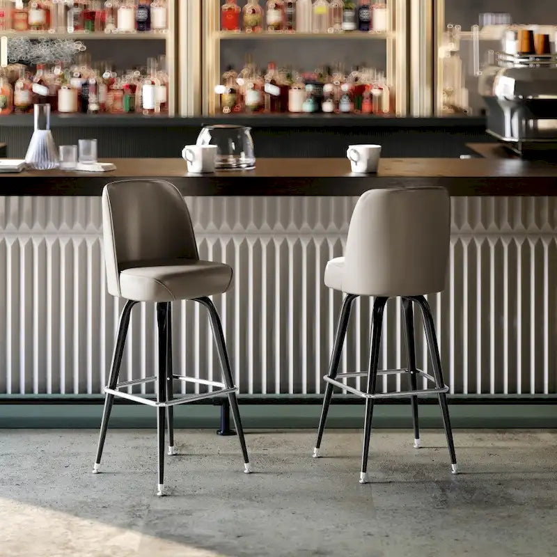 Lot de 2 tabourets de bar en métal avec siège baquet pivotant en vinyle et repose-pieds - 47P x 47L x 108H cm