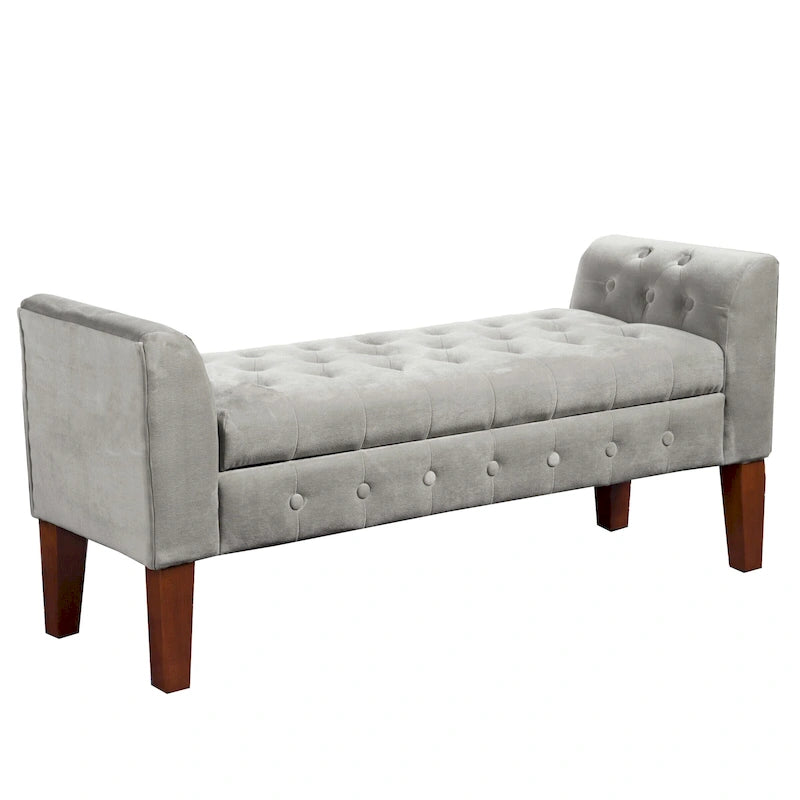 Banc de rangement façon causeuse en velours gris tourterelle Arum Copper Grove