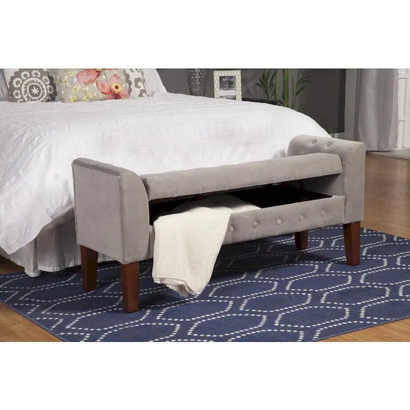 Banc de rangement façon causeuse en velours gris tourterelle Arum Copper Grove