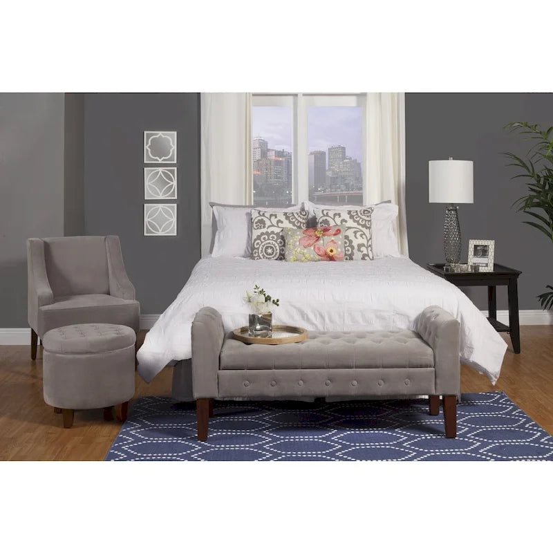 Banc de rangement façon causeuse en velours gris tourterelle Arum Copper Grove
