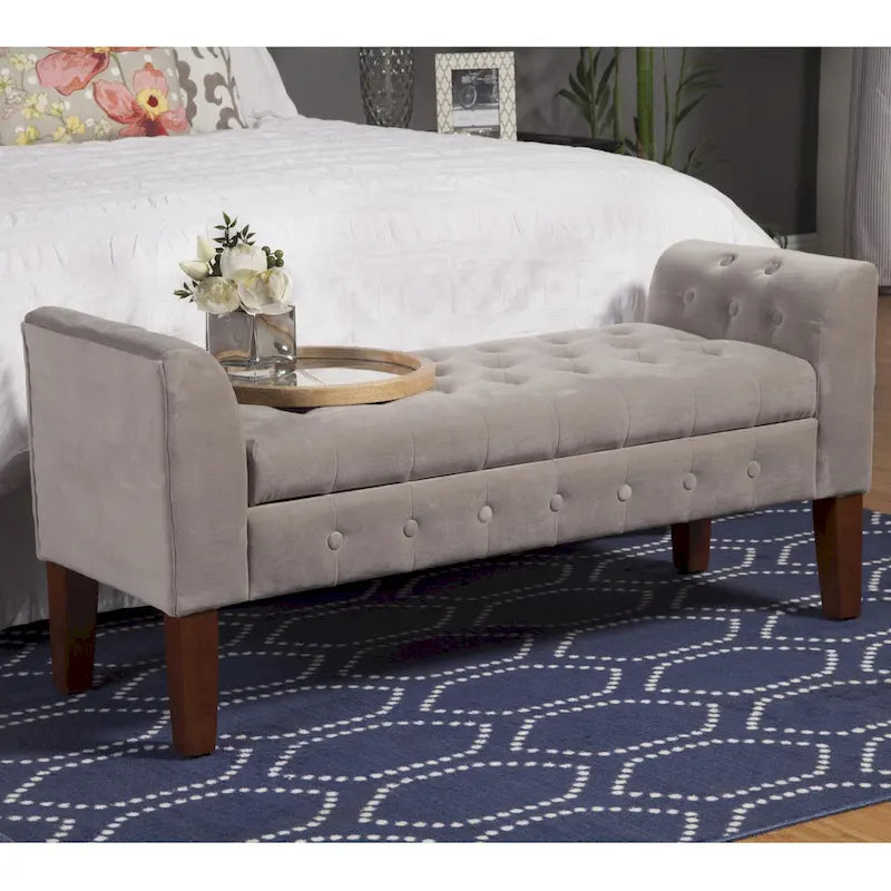 Banc de rangement façon causeuse en velours gris tourterelle Arum Copper Grove