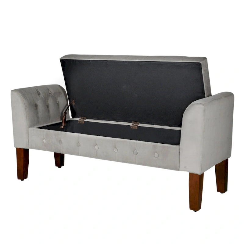 Banc de rangement façon causeuse en velours gris tourterelle Arum Copper Grove