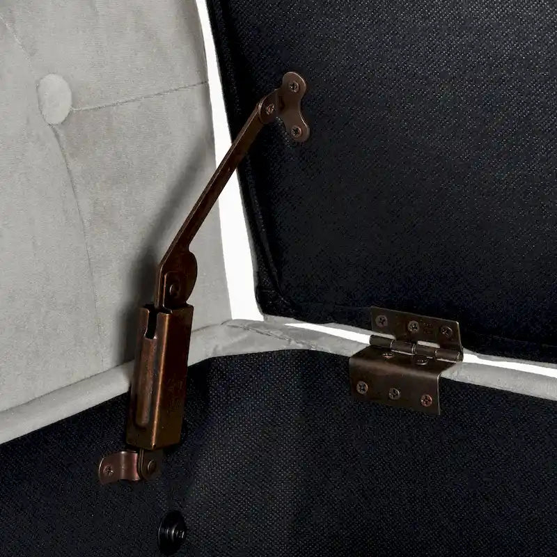 Banc de rangement façon causeuse en velours gris tourterelle Arum Copper Grove