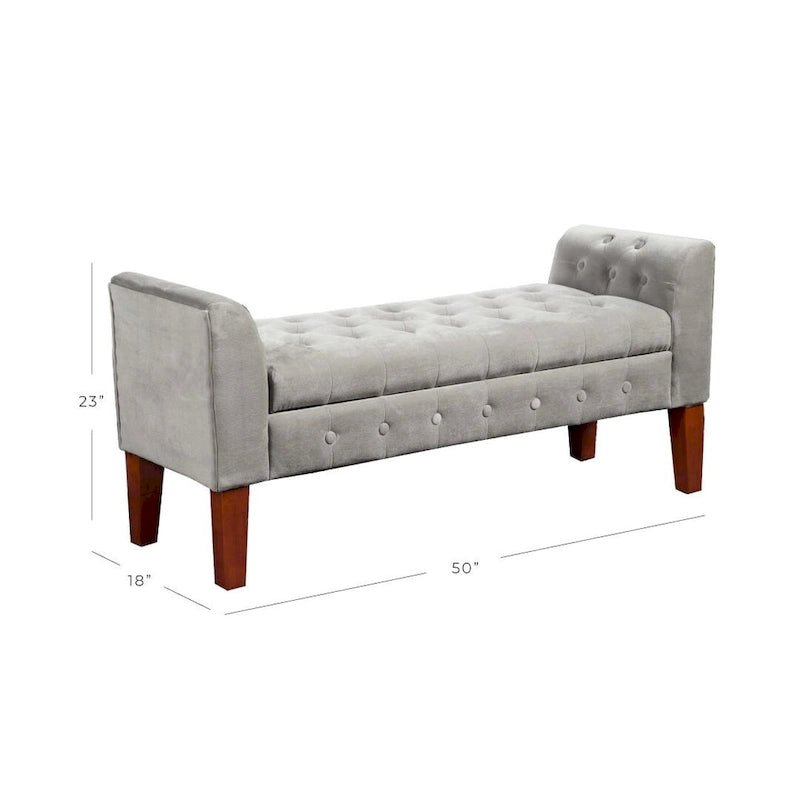 Banc de rangement façon causeuse en velours gris tourterelle Arum Copper Grove