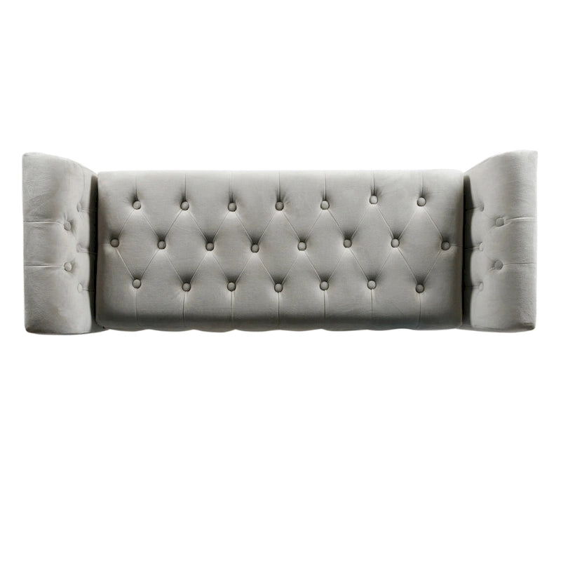 Banc de rangement façon causeuse en velours gris tourterelle Arum Copper Grove