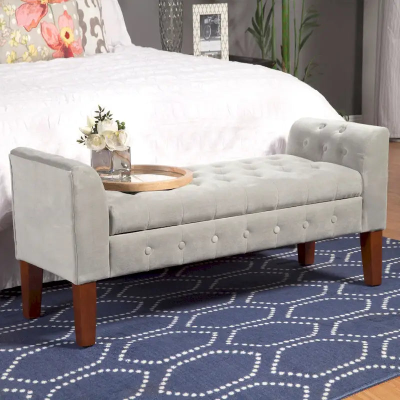 Banc de rangement façon causeuse en velours gris tourterelle Arum Copper Grove
