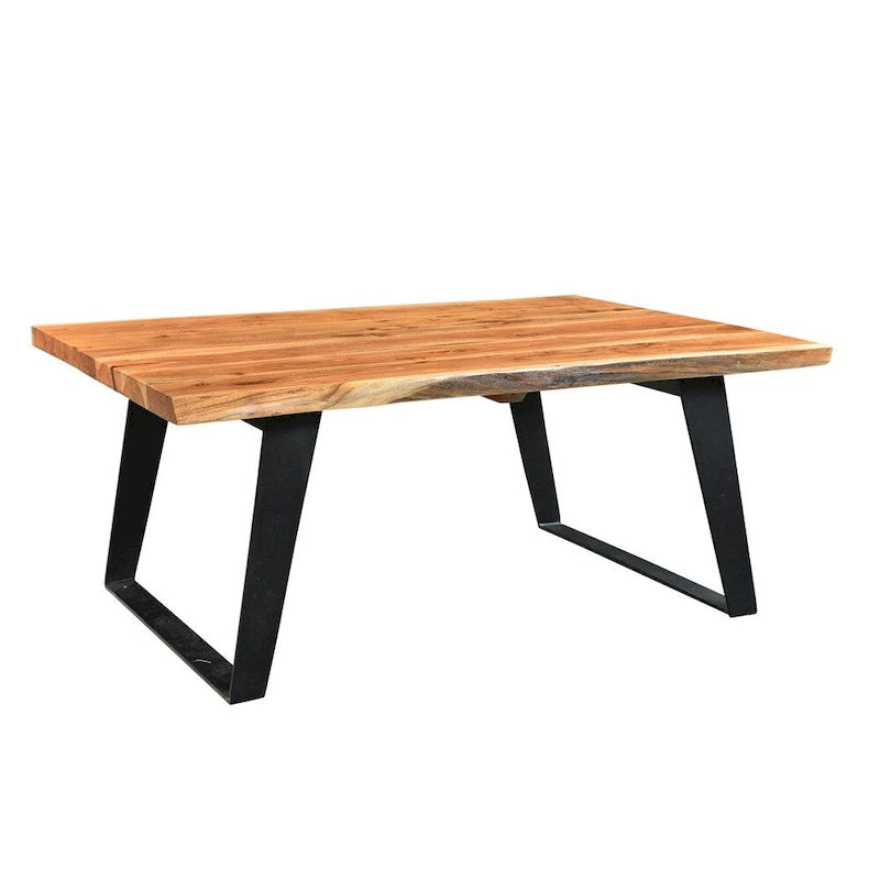 Table basse en bois massif faite à la main à bord irrégulier (Inde) - 31 x 45 x 16