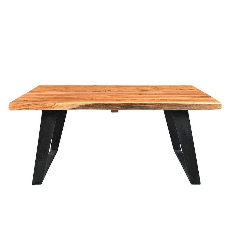 Table basse en bois massif faite à la main à bord irrégulier (Inde) - 31 x 45 x 16