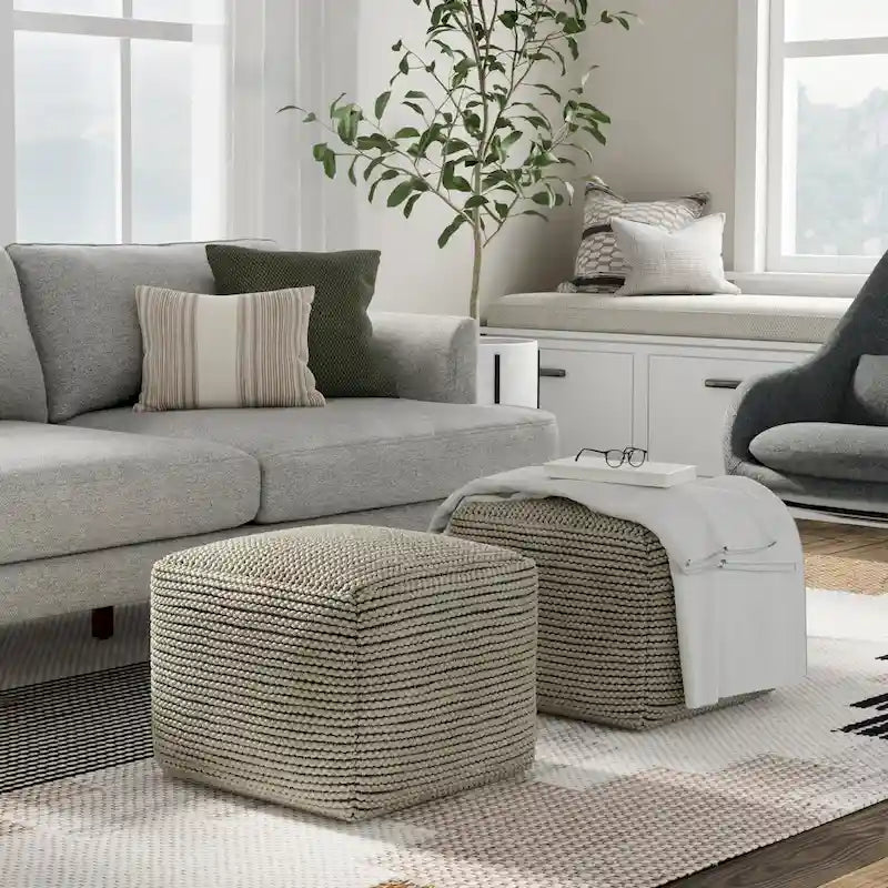 WYNDENHALL Bayhill Boho Square Pouf in Cream Polystyrene Filling