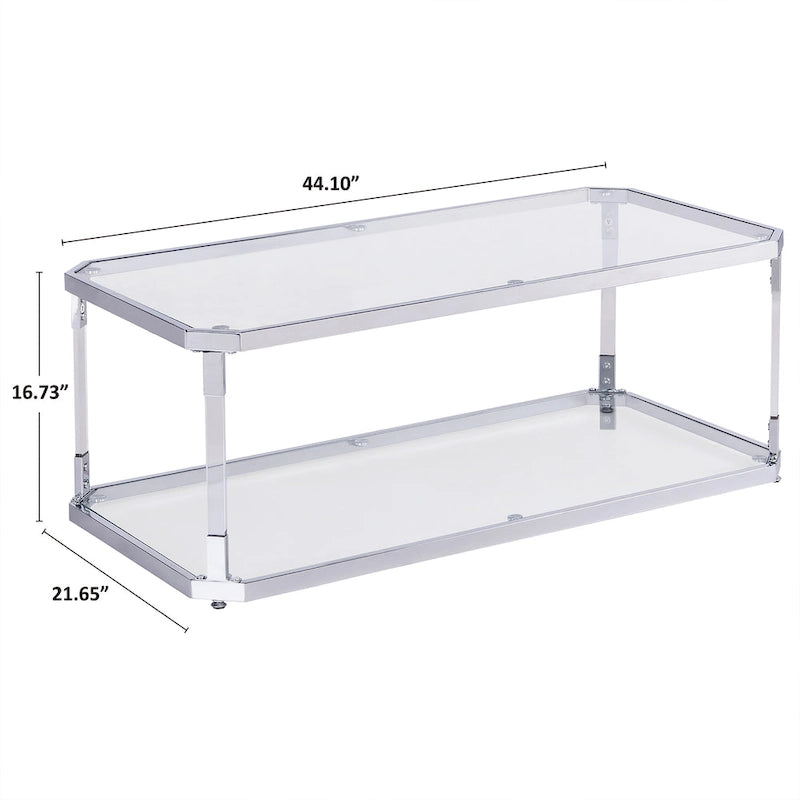 Tables basses chromées Table basse en verre avec étagère