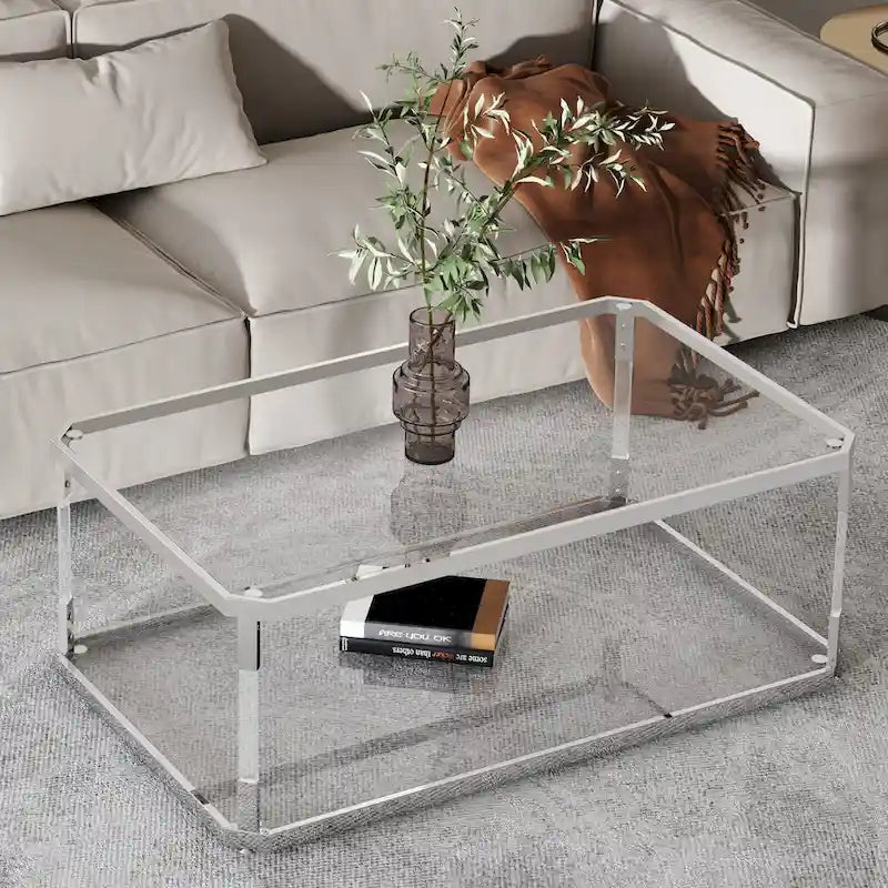 Tables basses chromées Table basse en verre avec étagère