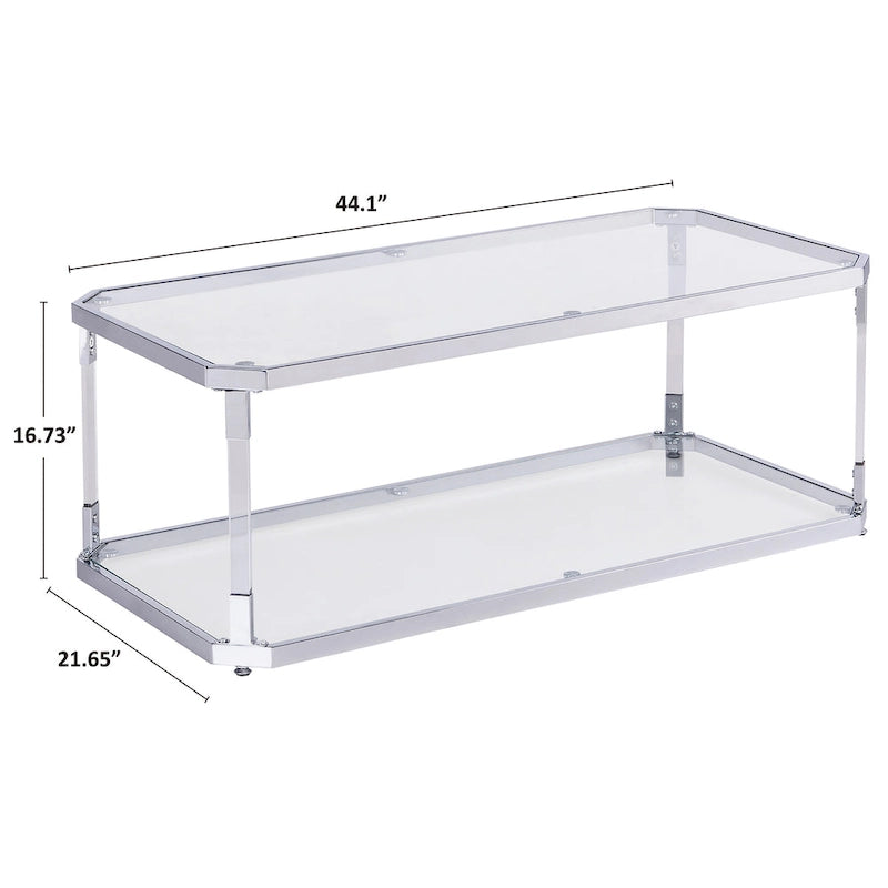 Tables basses chromées Table basse en verre avec étagère