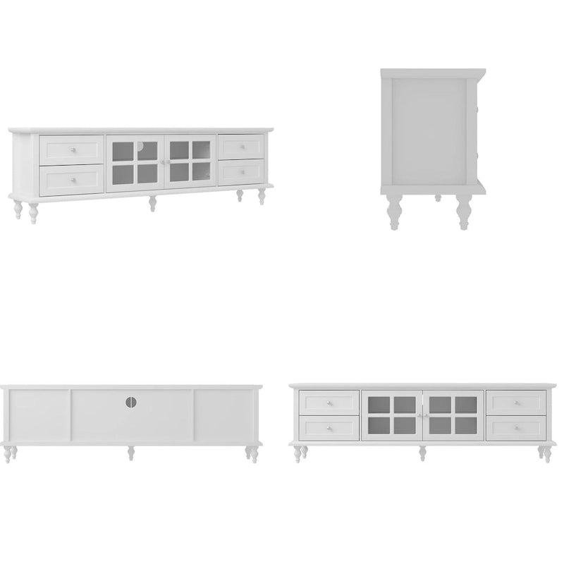 Meuble TV moderne blanc avec portes en verre et tiroirs console de divertissement - 70.9