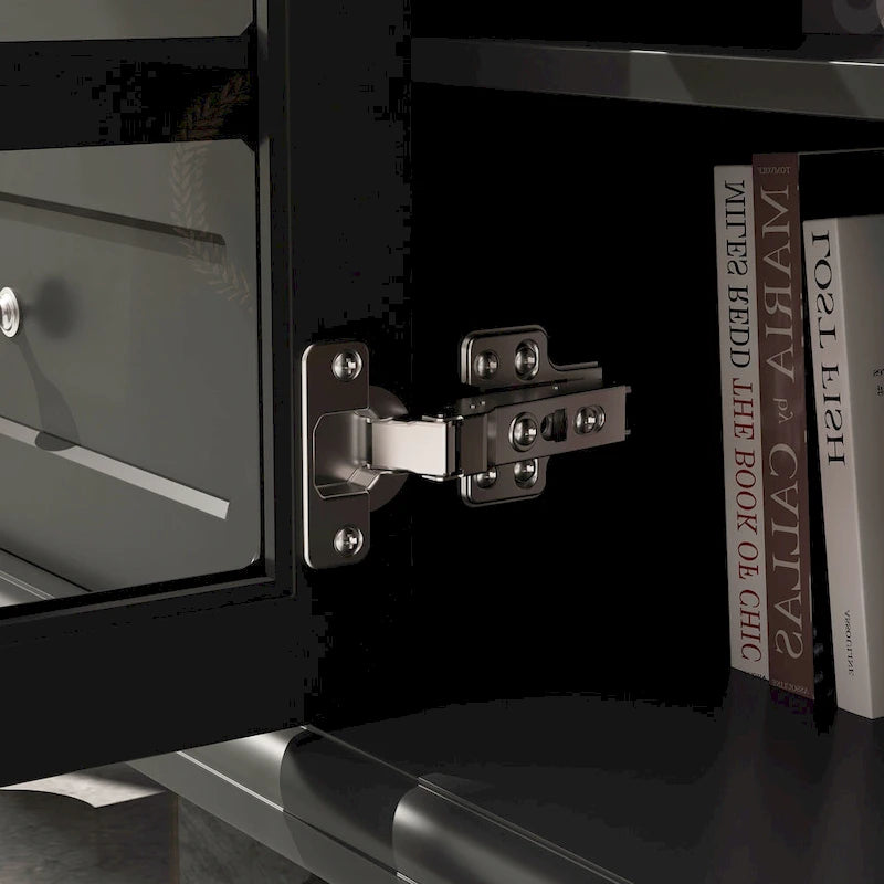 Meuble TV moderne blanc avec portes en verre et tiroirs console de divertissement - 70.9