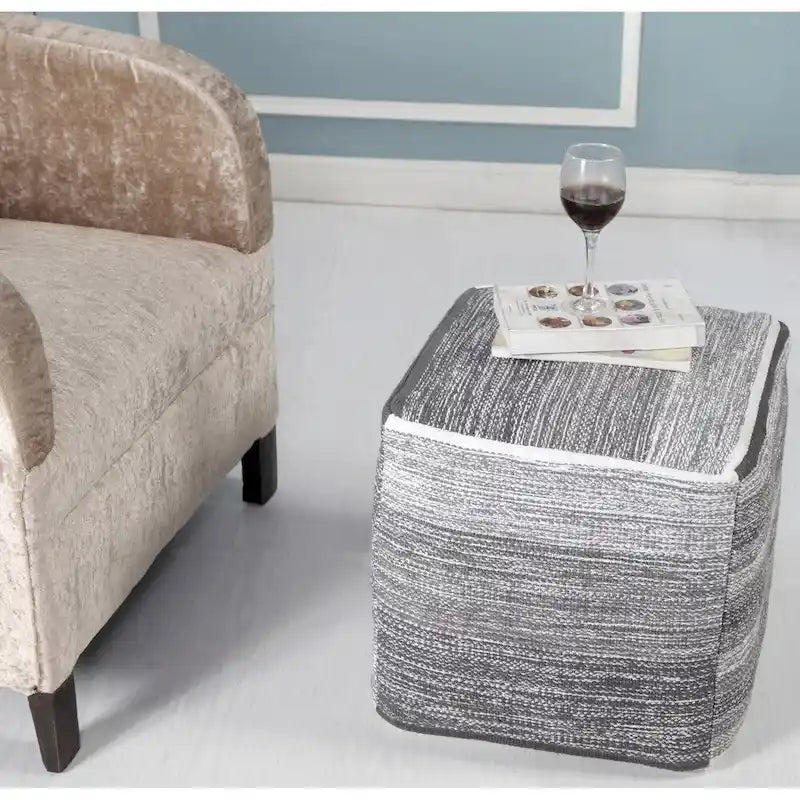 Pouf ottoman dégradé gris vieilli Sevita