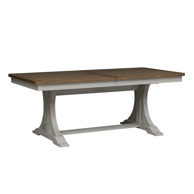 Table de salle à manger à tréteaux 5 pièces « Farmhouse Reimagined », blanc antique avec option châtaignier