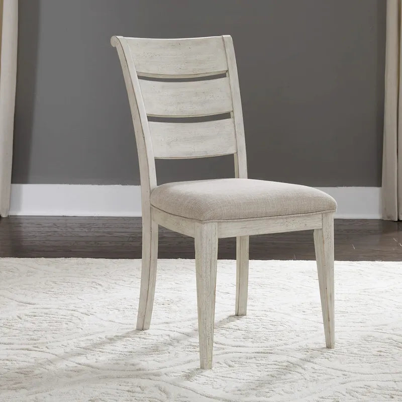 Table de salle à manger à tréteaux 5 pièces « Farmhouse Reimagined », blanc antique avec option châtaignier